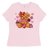 Bubblegum Pink valentines day teddy bear Ladies Tee - LillyAllenDesigns