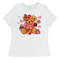 White valentines day teddy bear Ladies Tee - LillyAllenDesigns