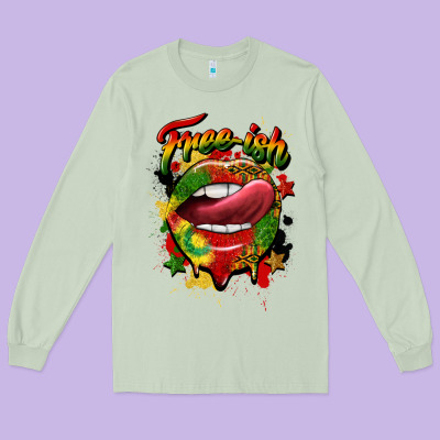 Free Ish Juneteenth Lips Long Sleeve Tee Designed By Cowgirlartshop