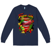 Navy free ish juneteenth lips Long Sleeve Tee - CowGirlArtShop