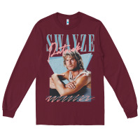 Burgundy patrick swayze 90s styled retro graphic design gift Long Sleeve Tee - lanVoArt