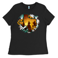 Black Horsehide Texas Map Cowboys Flag Ladies Tee - RanaPortraitStore
