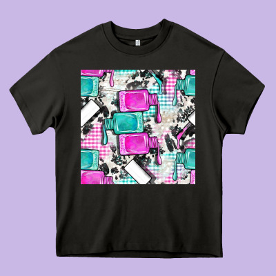 Nail Polish With Cowhide And Plaid Seamless Pattern Bbs Heavy Core Tee Designed By Bundleandbundleshop