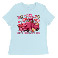 Baby Blue xo xo xo happy valentine's day truck Ladies Tee - LillyAllenDesigns