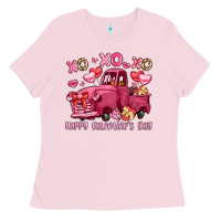 Bubblegum Pink xo xo xo happy valentine's day truck Ladies Tee - LillyAllenDesigns