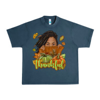 Midnight Navy Thankful Fall with black girl Urban Heavy Tee - NancyCooperArtShop