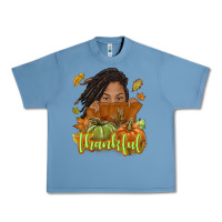 Pebble Blue Thankful Fall with black girl Urban Heavy Tee - NancyCooperArtShop