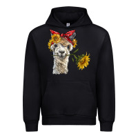 Black alpaca with sunflowers and bandana Urban Hoodie - BarkalooDesign