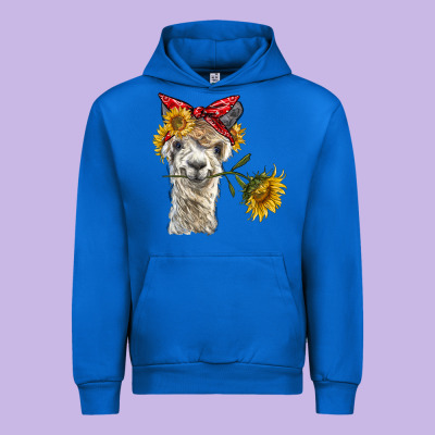Alpaca With Sunflowers And Bandana Urban Hoodie Designed By Barkaloodesign