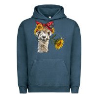 Pigment Midnight Navy alpaca with sunflowers and bandana Urban Hoodie - BarkalooDesign