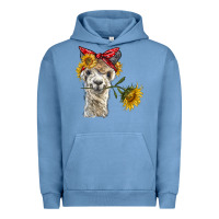 Pigment Pebble Blue alpaca with sunflowers and bandana Urban Hoodie - BarkalooDesign