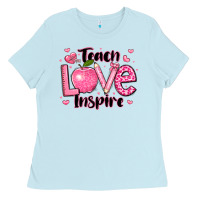 Baby Blue teach love inspire teacher valentines day Ladies Tee - LillyAllenDesigns