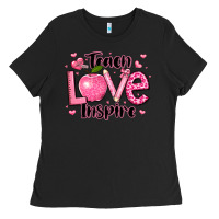Black teach love inspire teacher valentines day Ladies Tee - LillyAllenDesigns