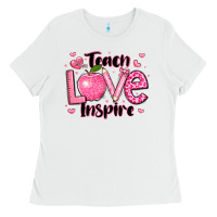 White teach love inspire teacher valentines day Ladies Tee - LillyAllenDesigns