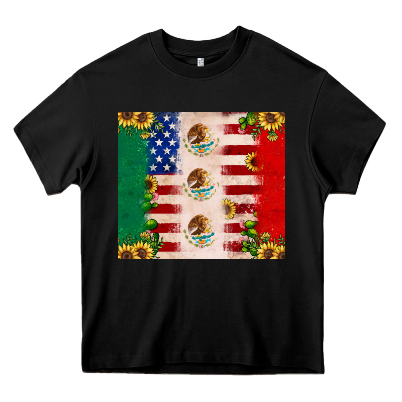 American Flag Mexico Flag Sunflower Cactus Heavy Core Tee by JahusDesignShop | Teevron