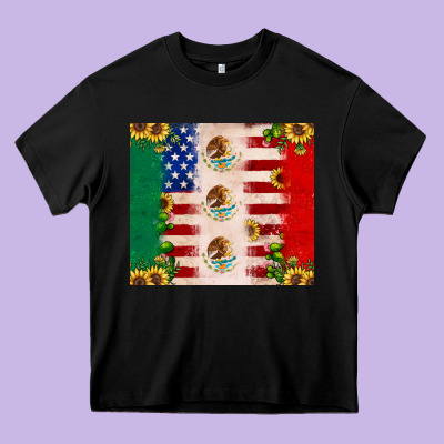 American Flag Mexico Flag Sunflower Cactus Heavy Core Tee Designed By Jahusdesignshop