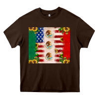 Chocolate Brown American flag mexico flag sunflower cactus Heavy Core Tee - JahusDesignShop