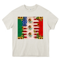 Cream American flag mexico flag sunflower cactus Heavy Core Tee - JahusDesignShop