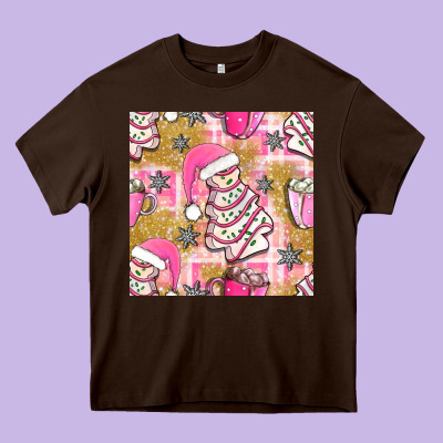 Christmas Cake And Pink Mug Seamless Pattern Bbs Heavy Core Tee Designed By Bundleandbundleshop