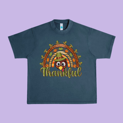 Turkey Rainbow Thankful Thanksgiving Urban Heavy Tee Designed By Nancycooperartshop
