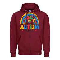 Burgundy proud autism mom rainbow Zipper Hoodie - CowhideDigitalArt