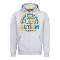 Heather Grey proud autism mom rainbow Zipper Hoodie - CowhideDigitalArt