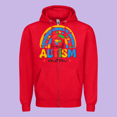Proud Autism Mom Rainbow Zipper Hoodie Designed By Cowhidedigitalart