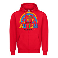 Red proud autism mom rainbow Zipper Hoodie - CowhideDigitalArt