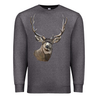 Charcoal Heather Mule Buck Deer Head Premium Sweatshirt - LillyAllenDesigns