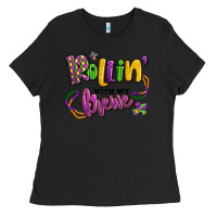 Black rollin' with my krewe mardi gras Ladies Tee - LillyAllenDesigns