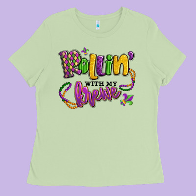Rollin' With My Krewe Mardi Gras Ladies Tee Designed By Lillyallendesigns