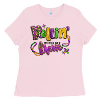 Bubblegum Pink rollin' with my krewe mardi gras Ladies Tee - LillyAllenDesigns