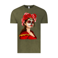 Vintage Olive Sugar skull girl Vintage Tee - NancyCooperArtShop