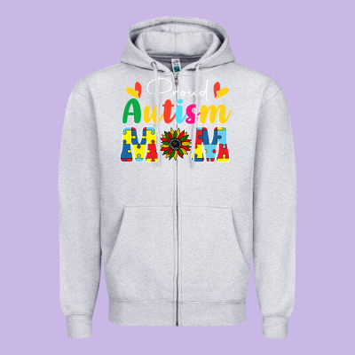 Proud Autism Mom Sunflower Zipper Hoodie Designed By Cowhidedigitalart