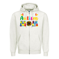 Oatmeal Heather Proud Autism Mom sunflower Zipper Hoodie - CowhideDigitalArt