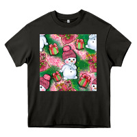 Asphalt cute snowman and gift box with leopard seamless pattern bbs Heavy Core Tee - BundleAndBundleShop