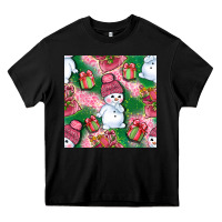 Black cute snowman and gift box with leopard seamless pattern bbs Heavy Core Tee - BundleAndBundleShop