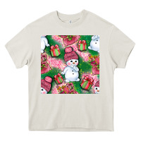 Cream cute snowman and gift box with leopard seamless pattern bbs Heavy Core Tee - BundleAndBundleShop