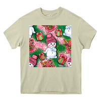 Mossy cute snowman and gift box with leopard seamless pattern bbs Heavy Core Tee - BundleAndBundleShop
