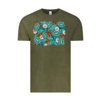 Vintage Olive Leopard and Turquoise Gemstone Background Vintage Tee - texasbilliewilder