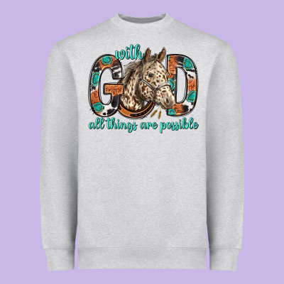 With God All Things Are Possible With Horse Bbs Heavyweight Sweatshirt Designed By Bundleandbundleshop