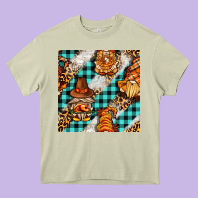 Thanksgiving Gnomies With Leopard And Tartan Seamless Pattern Bbs Heavy Core Tee Designed By Bundleandbundleshop