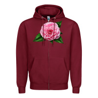 Burgundy Camellia Flower Zipper Hoodie - LillyAllenDesigns