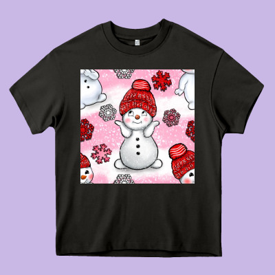 Cute Snowman And Snow Flakes Seamless Pattern Bbs Heavy Core Tee Designed By Bundleandbundleshop