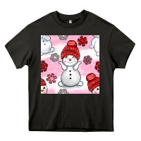Asphalt cute snowman and snow flakes seamless pattern bbs Heavy Core Tee - BundleAndBundleShop
