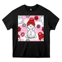Black cute snowman and snow flakes seamless pattern bbs Heavy Core Tee - BundleAndBundleShop