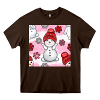 Chocolate Brown cute snowman and snow flakes seamless pattern bbs Heavy Core Tee - BundleAndBundleShop