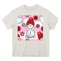 Cream cute snowman and snow flakes seamless pattern bbs Heavy Core Tee - BundleAndBundleShop