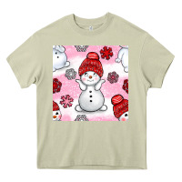 Mossy cute snowman and snow flakes seamless pattern bbs Heavy Core Tee - BundleAndBundleShop