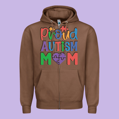 Proud Autism Mom Zipper Hoodie Designed By Cowhidedigitalart